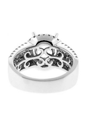 Double Halo Center, 5 Row Sides 1.53 TCW Diamonds Semi Mount Engagement Ring 18kt White Gold