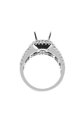 Double Halo Center, 5 Row Sides 1.53 TCW Diamonds Semi Mount Engagement Ring 18kt White Gold