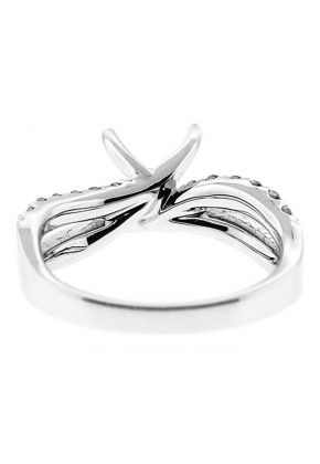 Semi-Mount Wavy Split Shank Engagement Ring with Prong Set Round Diamonds and Beaded Milgrain in 18k White Gold