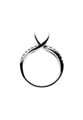 Semi-Mount Wavy Split Shank Engagement Ring with Prong Set Round Diamonds and Beaded Milgrain in 18k White Gold