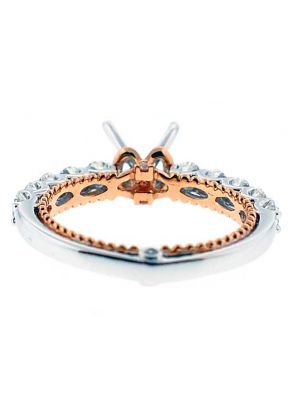 Semi-Mount Two Tone Engagement Ring with Prong Set Diamonds in 18k White Gold and Beaded Milgrain in 18k Rose Gold
