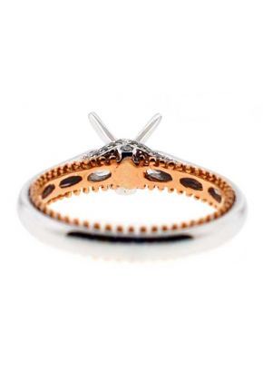 Rose and White Gold Solitaire Semi Mount Engagement Ring with Side Beading and Diamond Details