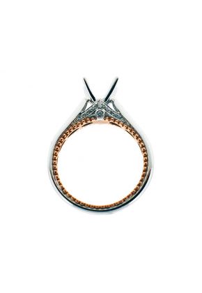 Rose and White Gold Solitaire Semi Mount Engagement Ring with Side Beading and Diamond Details