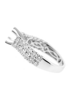 Two Row Micro Prong Set Diamond Semi Mount Engagement Ring Setting