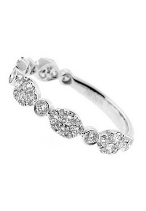 Combination Set Band with Prong Set Clusters of Diamonds and Bezel Set Diamonds in 18k White Gold