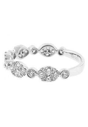Combination Set Band with Prong Set Clusters of Diamonds and Bezel Set Diamonds in 18k White Gold