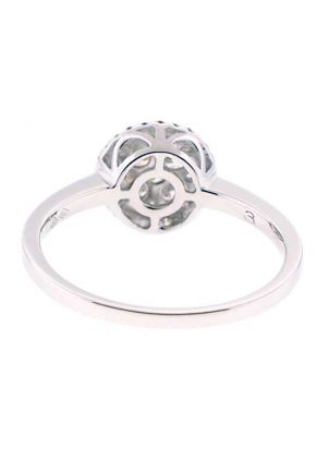 Right Hand Fashion Ring with Round Cluster of Diamonds Surrounded by Diamond Halo in 18K White Gold