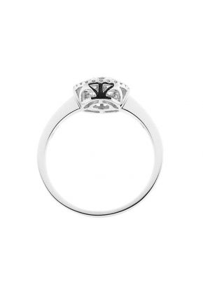 Right Hand Fashion Ring with Round Cluster of Diamonds Surrounded by Diamond Halo in 18K White Gold