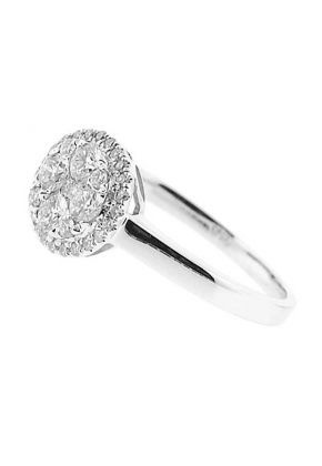 Halo Style Right Hand Fashion Ring with Circular Cluster of Diamonds Set in 18K White Gold