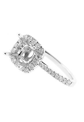 Square Halo, Thin Graduating Shank Diamond Semi Mount Engagement Ring Setting