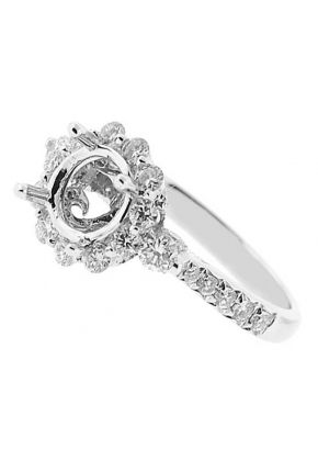 Flower Halo Round Embellished Crown Diamond Semi Mount Engagement Ring Setting