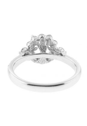 Flower Halo Round Embellished Crown Diamond Semi Mount Engagement Ring Setting
