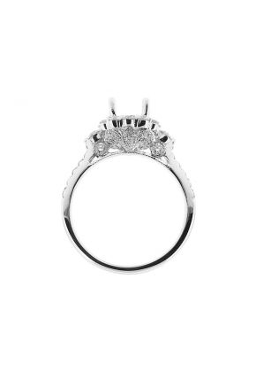 Flower Halo Round Embellished Crown Diamond Semi Mount Engagement Ring Setting