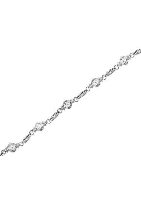 Bracelet with Links of Round Diamonds Connecting Clusters Set in 18k White Gold
