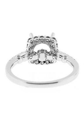 Square Halo Filigree Sides Single Row Shank Diamond Engagement Ring Semi Mount