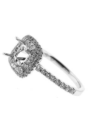 Double Square Halo Frame With Thin Shank Diamond Semi Mount Engagement Ring