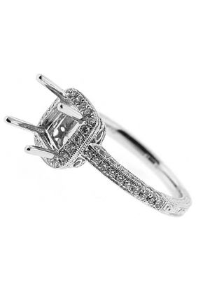 Cushion Halo Frame Miligrain Filigree Diamond Semi Mount Engagement Ring