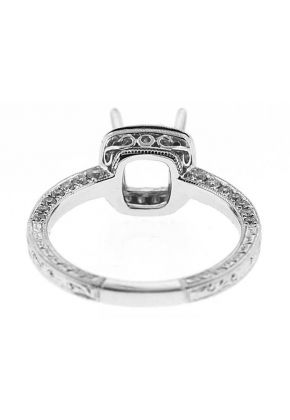 Cushion Halo Frame Miligrain Filigree Diamond Semi Mount Engagement Ring