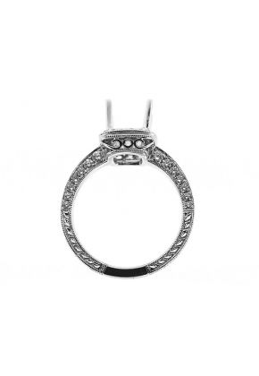 Cushion Halo Frame Miligrain Filigree Diamond Semi Mount Engagement Ring
