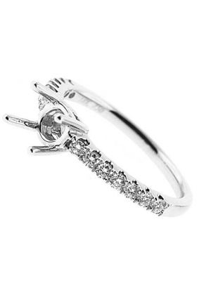 Thin Single Row Semi Mount Diamond Engagement Ring in 18k White Gold