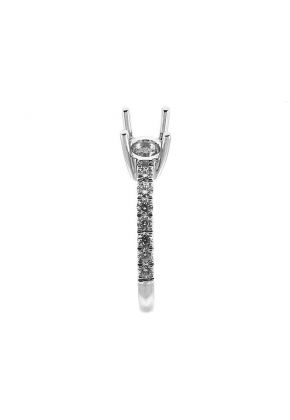 Thin Single Row Semi Mount Diamond Engagement Ring in 18k White Gold