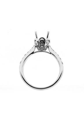 Graduating Shank Decorated Crown Semi Mount Diamond Engagement Ring in 18k White Gold