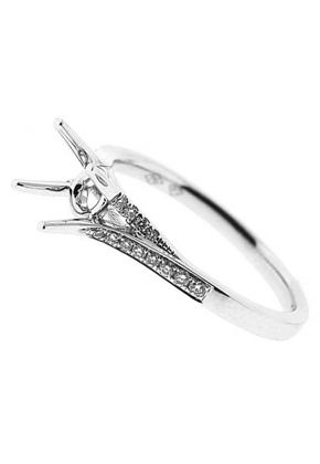 Very Thin Single to Double Row Twist Diamond Semi Mount Engagement Ring in 18k White Gold