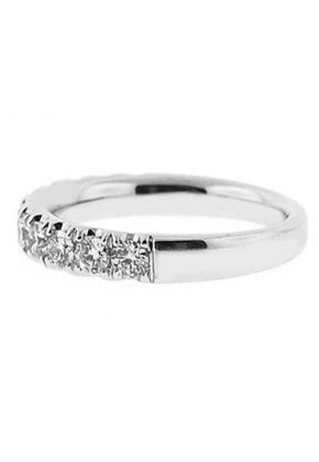 Single Row Micro-Prong Set Band with Round Diamonds in 18k White Gold (Stackable)