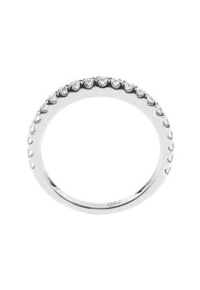 Single Row Micro-Prong Set Band with Round Diamonds in 18k White Gold (Stackable)