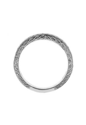 Vintage Inspired Diamond Band with Laser Cut Leaf Design and Beaded Milgrain in 18k White Gold