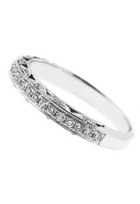Three Side Band with Round Diamonds and Beaded Milgrain Design in 18k White Gold