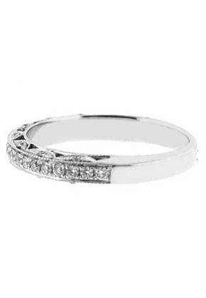 Three Side Band with Round Diamonds and Beaded Milgrain Design in 18k White Gold