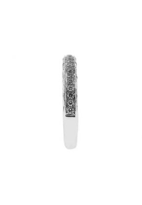 Three Side Band with Round Diamonds and Beaded Milgrain Design in 18k White Gold