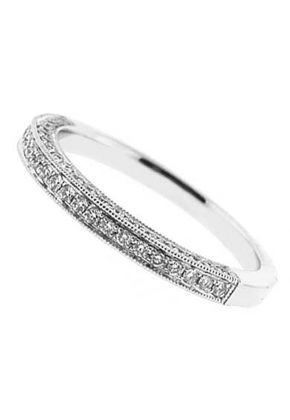 Three Side Band with Micro-Prong Set Round Diamonds Bordered by Beaded Milgrain in 18k White Gold