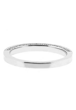 Three Side Band with Micro-Prong Set Round Diamonds Bordered by Beaded Milgrain in 18k White Gold