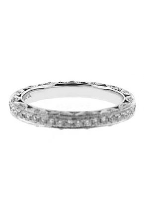 Three Side Band with Beaded Milgrain and Micro-Pav?? Set Round Diamonds in 18k White Gold