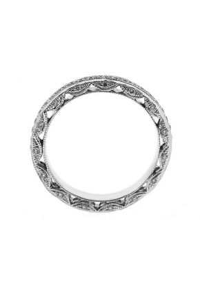 Three Side Band with Beaded Milgrain and Micro-Pav?? Set Round Diamonds in 18k White Gold