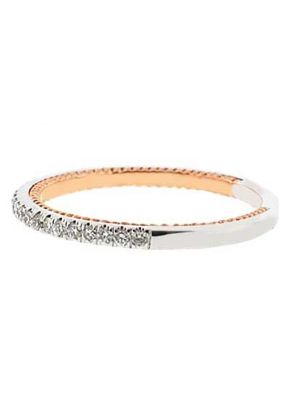 Two-Tone Band with Engraved Side Profiles in 18k Rose Gold and Round Diamonds Set in 18k White Gold