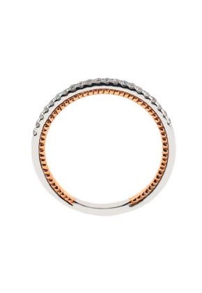 Two-Tone Band with Engraved Side Profiles in 18k Rose Gold and Round Diamonds Set in 18k White Gold