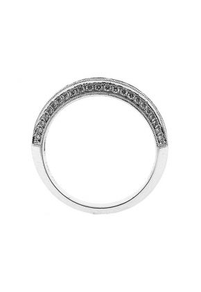 Three Side Band with Micro-Prong Set Round Diamonds Bordered by Beaded Milgrain in 18k White Gold