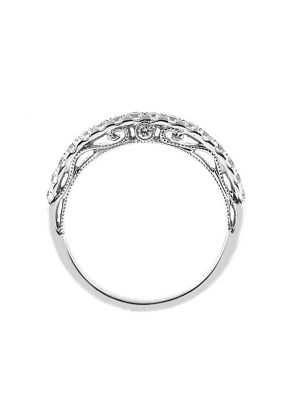 Single Row Band with Round Diamonds and Filigree Milgrain Side Profile in 18k White Gold