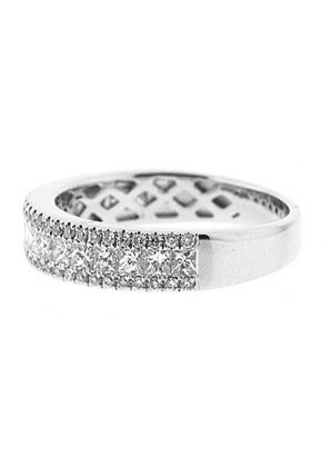 Combination Set Band with Channel Set Princess Cut Diamonds Bordered by Micro-Prong Round Diamonds in 18k White Gold
