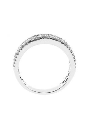 Combination Set Band with Channel Set Princess Cut Diamonds Bordered by Micro-Prong Round Diamonds in 18k White Gold