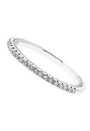 Single Row Band with Engraved Side Profile and Round Diamonds Set in 18k White Gold