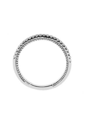 Single Row Band with Engraved Side Profile and Round Diamonds Set in 18k White Gold
