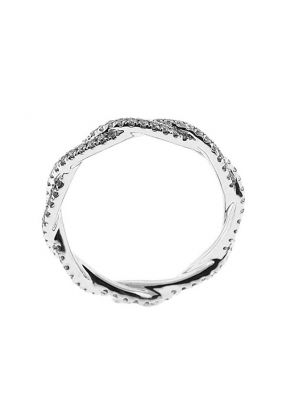 Braided Twist Eternity Band with Round Diamonds Set in 18k White Gold