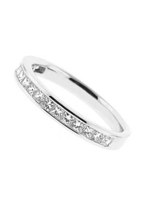 Single Row Channel Set Band with Princess Cut Diamonds in 18k White Gold