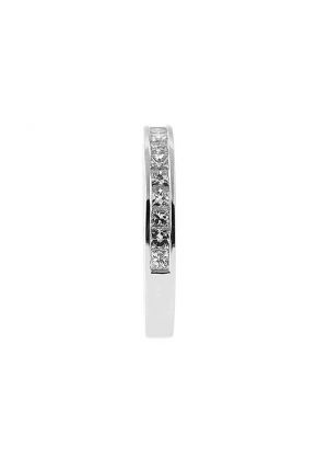 Single Row Channel Set Band with Princess Cut Diamonds in 18k White Gold