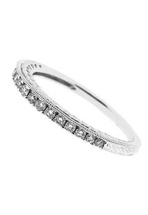 Three Side Band with Openwork and Engraved Side Profiles and Round Diamonds Set in 18k White Gold