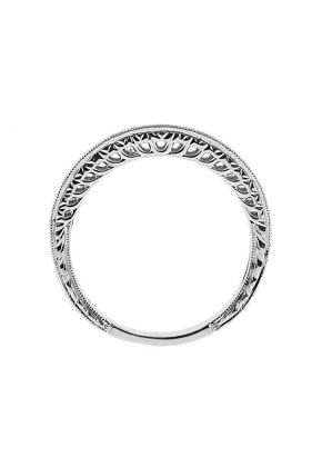 Three Side Band with Openwork and Engraved Side Profiles and Round Diamonds Set in 18k White Gold